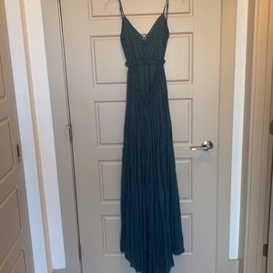 Teal Backless Maxi Dress with Crochet Top